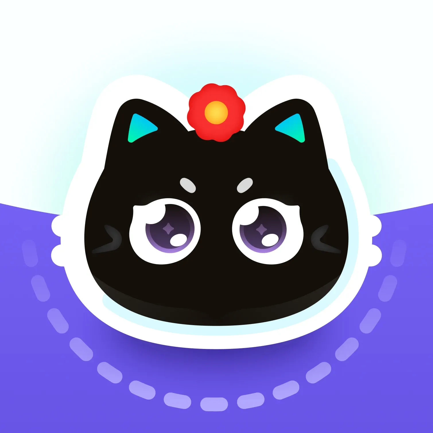 枯白啃设计的头像：一只头戴红花的黑猫